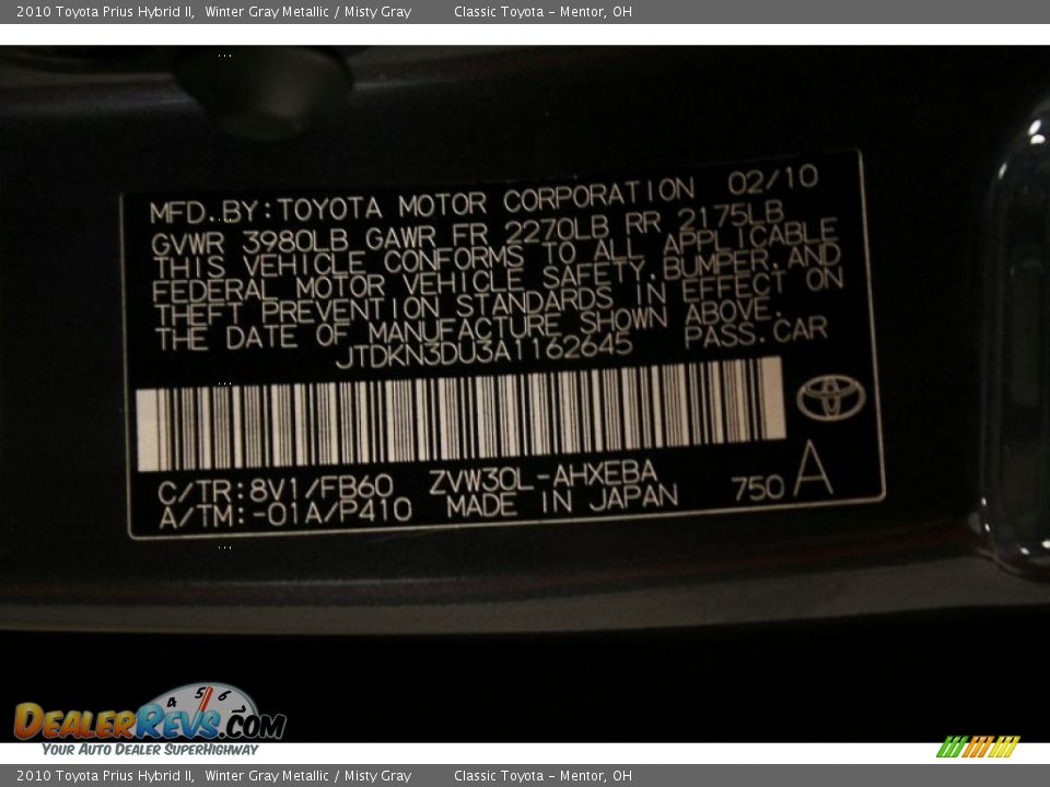 2010 Toyota Prius Hybrid II Winter Gray Metallic / Misty Gray Photo #18