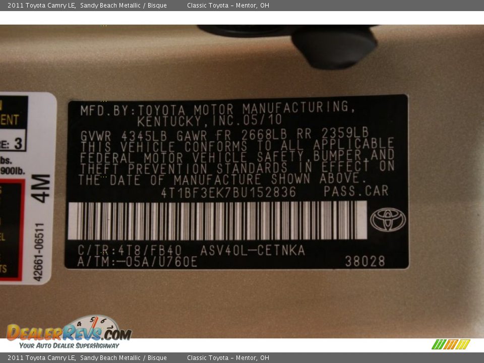 2011 Toyota Camry LE Sandy Beach Metallic / Bisque Photo #17