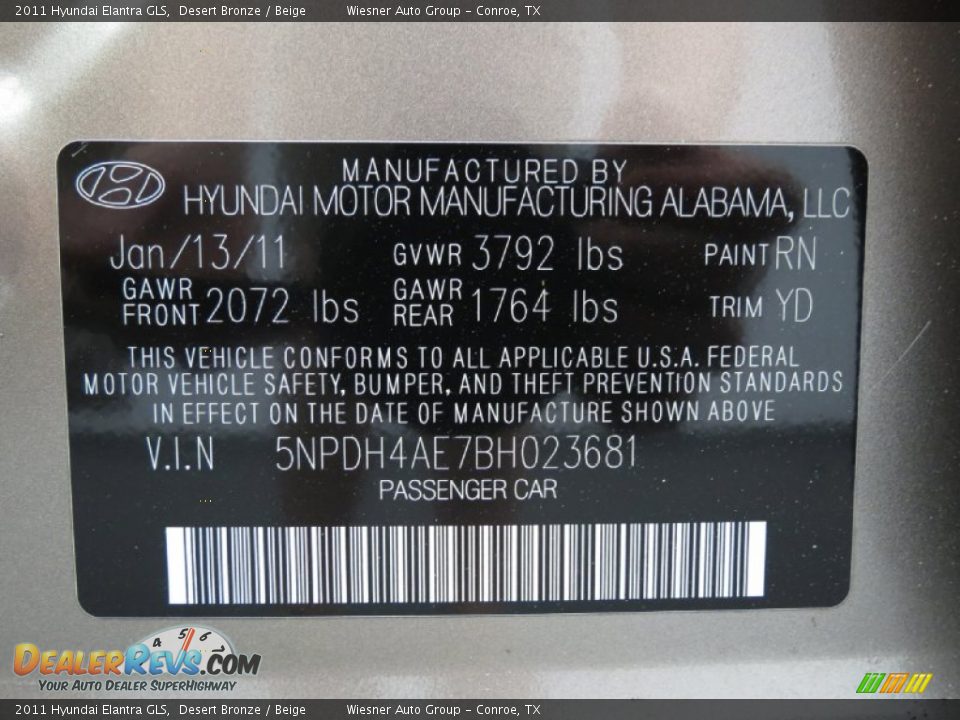 2011 Hyundai Elantra GLS Desert Bronze / Beige Photo #22
