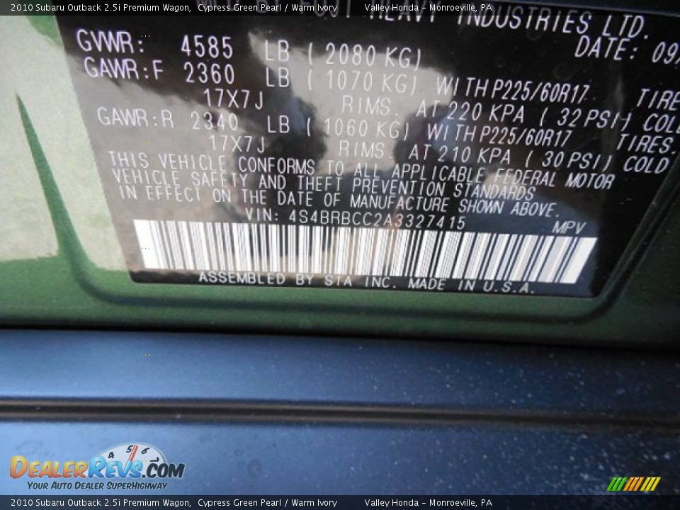 2010 Subaru Outback 2.5i Premium Wagon Cypress Green Pearl / Warm Ivory Photo #14