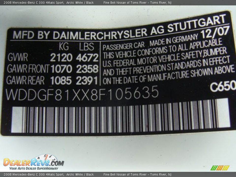 2008 Mercedes-Benz C 300 4Matic Sport Arctic White / Black Photo #12