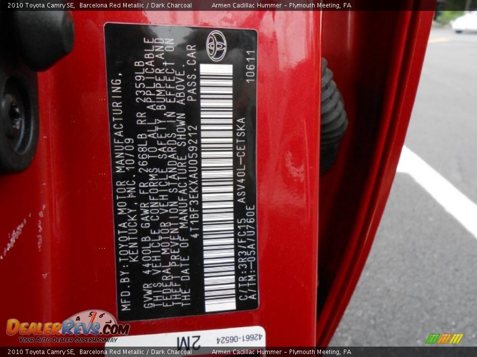 2010 Toyota Camry SE Barcelona Red Metallic / Dark Charcoal Photo #26