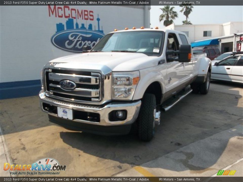 2013 Ford F350 Super Duty Lariat Crew Cab 4x4 Dually White Platinum Metallic Tri-Coat / Adobe Photo #2