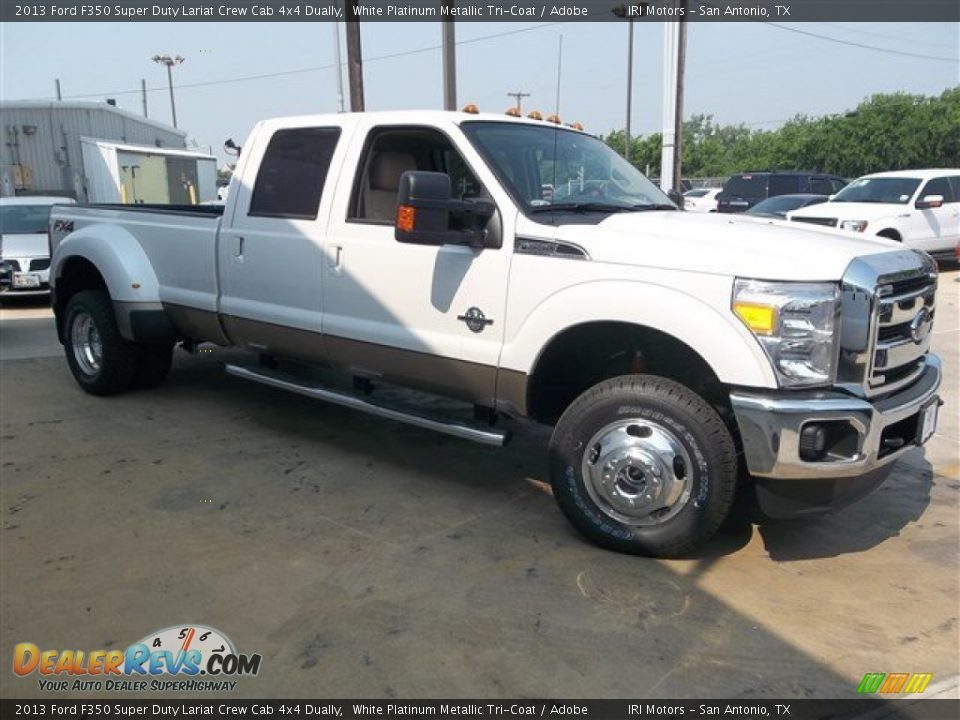 2013 Ford F350 Super Duty Lariat Crew Cab 4x4 Dually White Platinum Metallic Tri-Coat / Adobe Photo #6