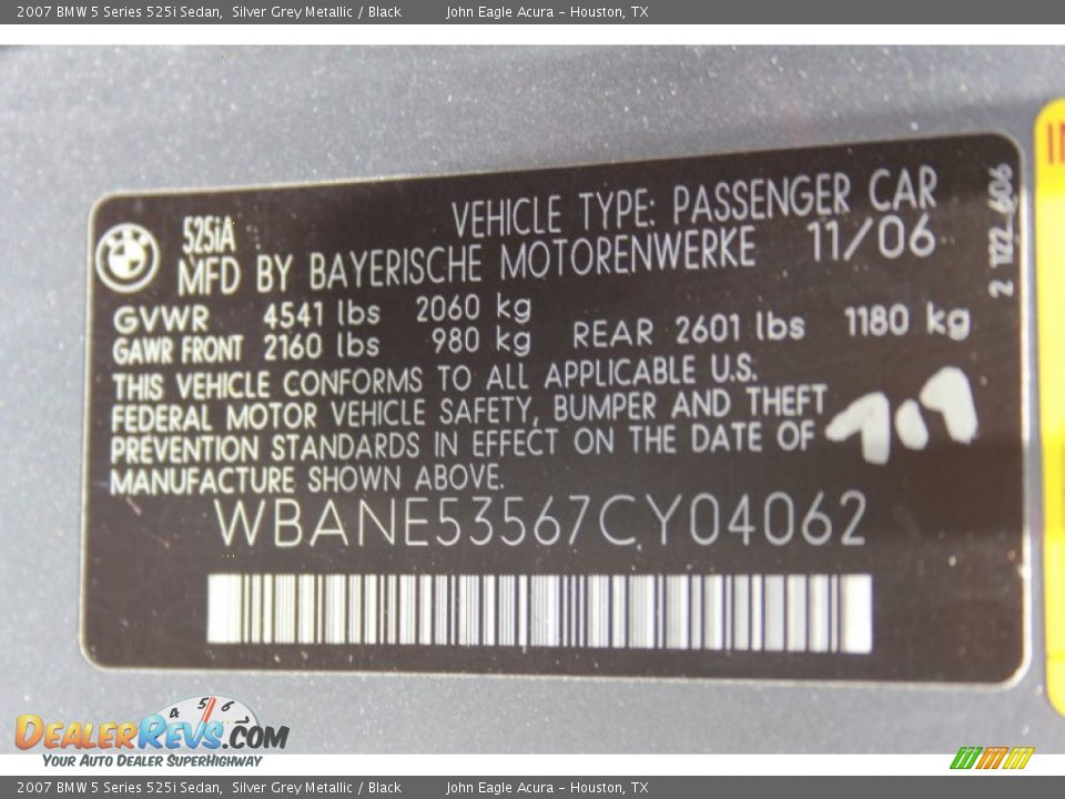 2007 BMW 5 Series 525i Sedan Silver Grey Metallic / Black Photo #33