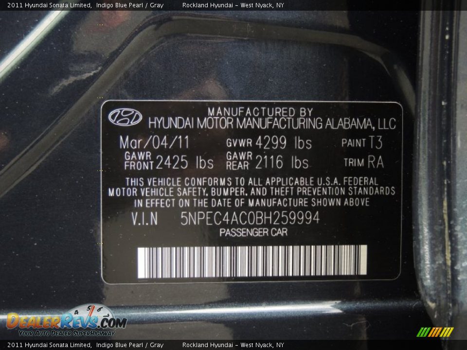 2011 Hyundai Sonata Limited Indigo Blue Pearl / Gray Photo #31