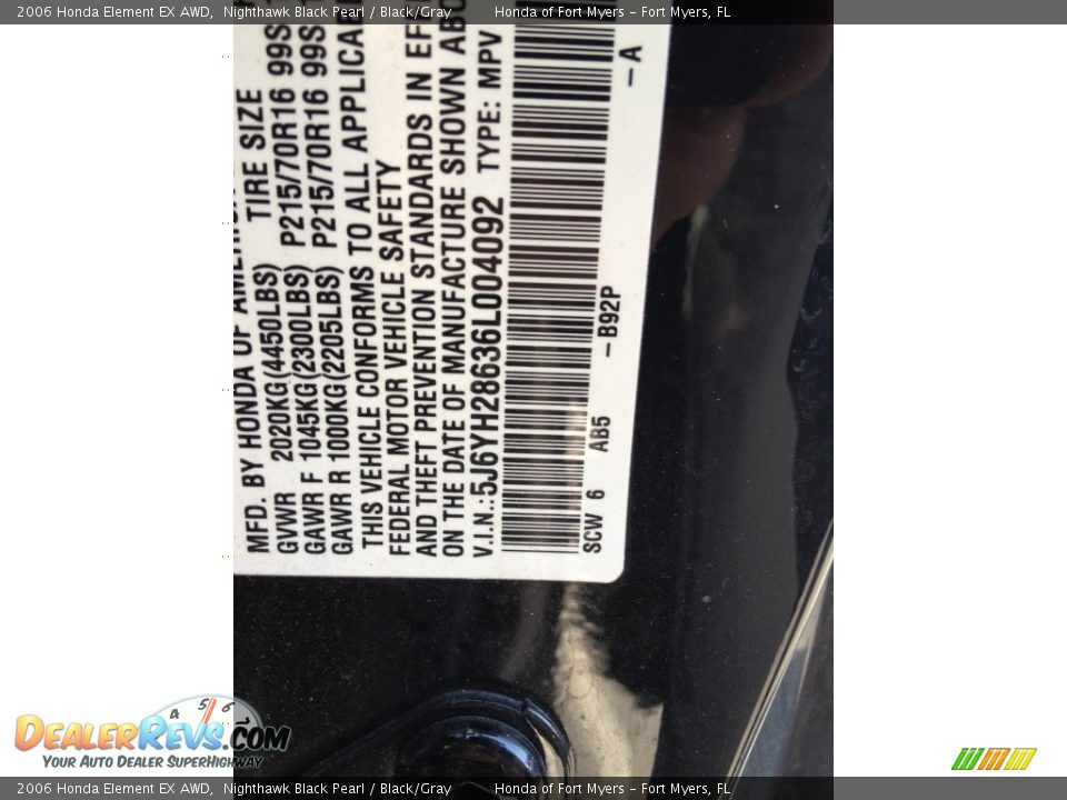 2006 Honda Element EX AWD Nighthawk Black Pearl / Black/Gray Photo #6