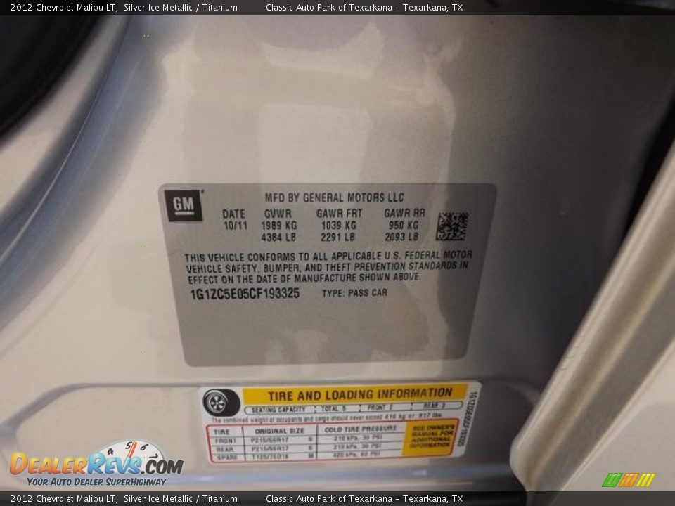 2012 Chevrolet Malibu LT Silver Ice Metallic / Titanium Photo #29