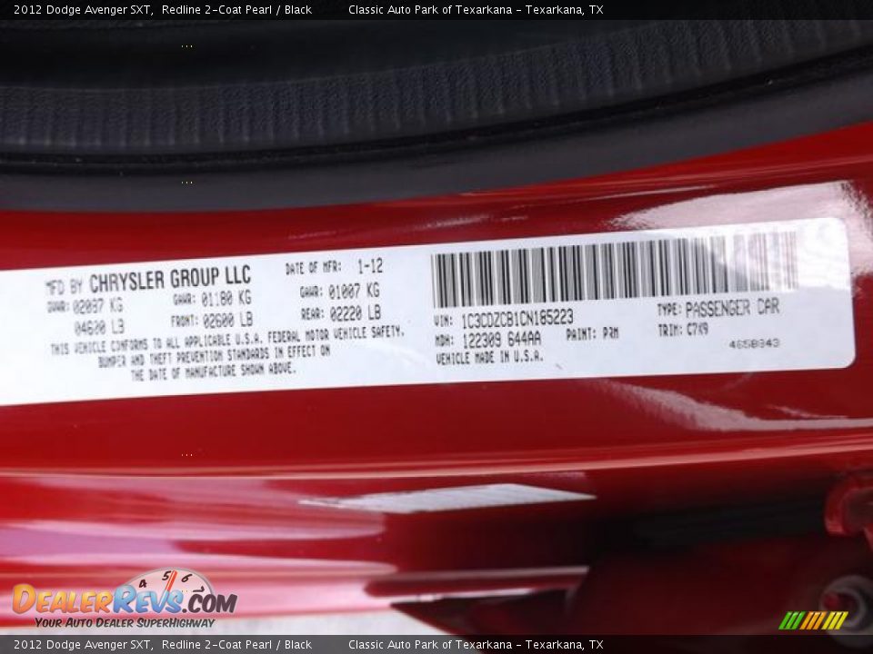 2012 Dodge Avenger SXT Redline 2-Coat Pearl / Black Photo #29