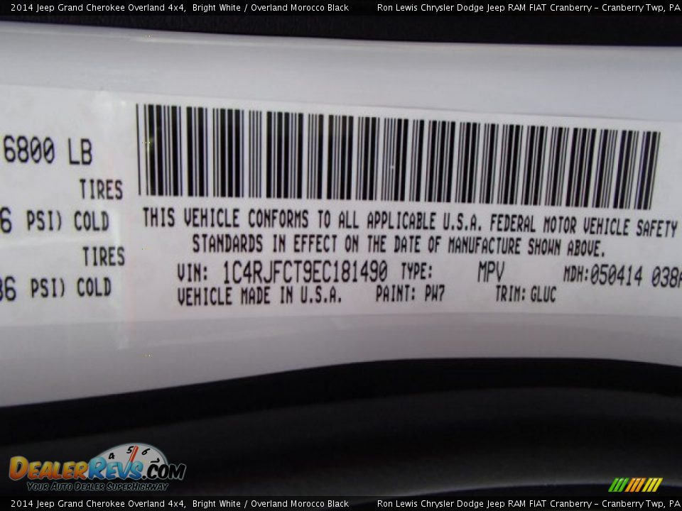 2014 Jeep Grand Cherokee Overland 4x4 Bright White / Overland Morocco Black Photo #20