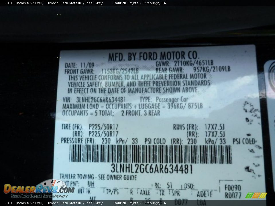 2010 Lincoln MKZ FWD Tuxedo Black Metallic / Steel Gray Photo #20