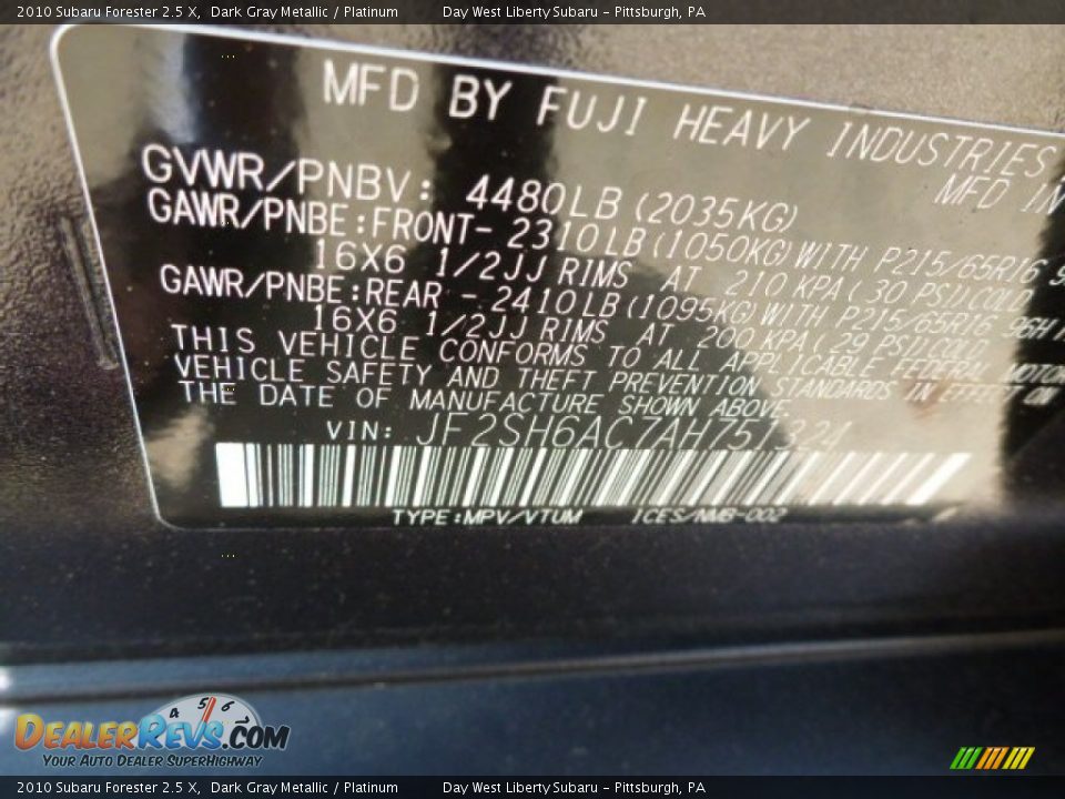2010 Subaru Forester 2.5 X Dark Gray Metallic / Platinum Photo #17