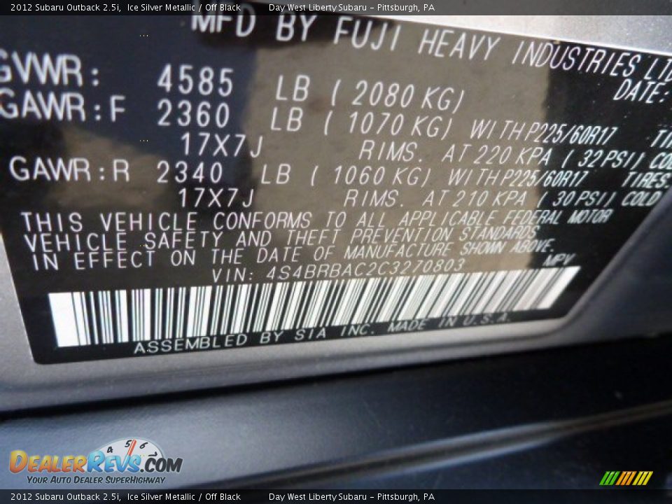2012 Subaru Outback 2.5i Ice Silver Metallic / Off Black Photo #16