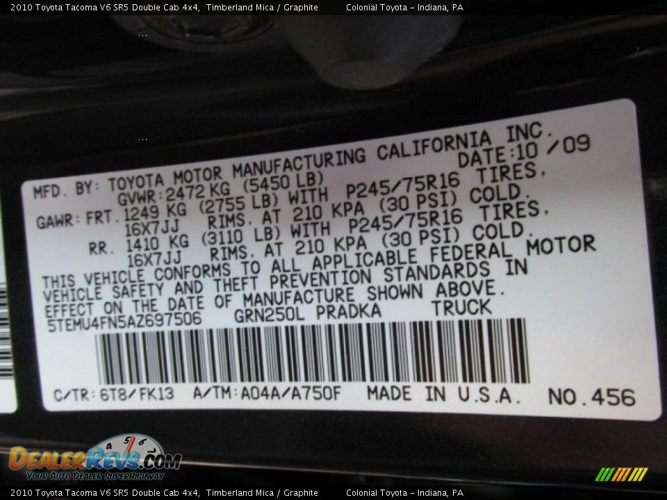 2010 Toyota Tacoma V6 SR5 Double Cab 4x4 Timberland Mica / Graphite Photo #19