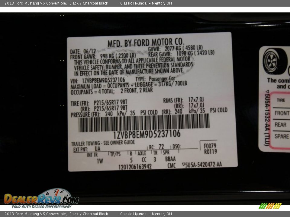 2013 Ford Mustang V6 Convertible Black / Charcoal Black Photo #19