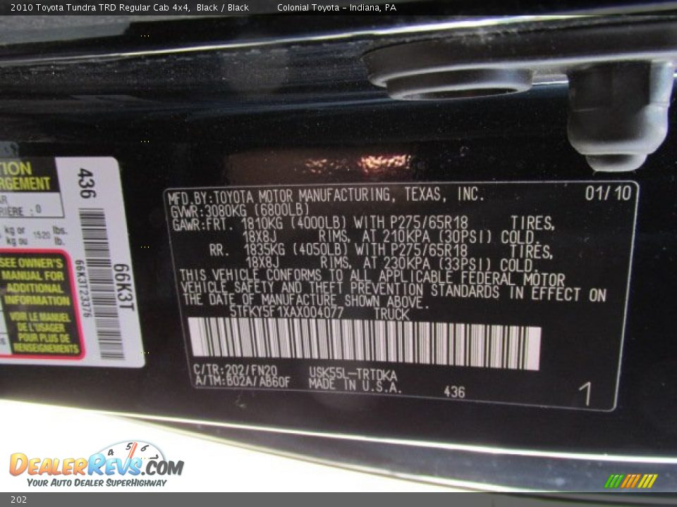 Toyota Color Code 202 Black