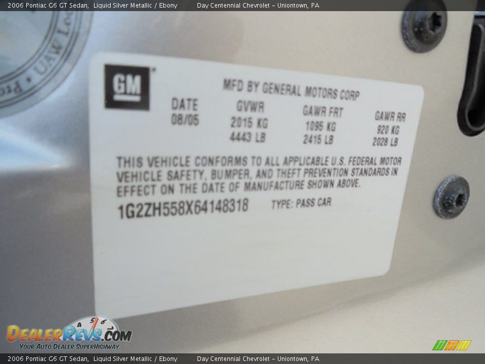 2006 Pontiac G6 GT Sedan Liquid Silver Metallic / Ebony Photo #19