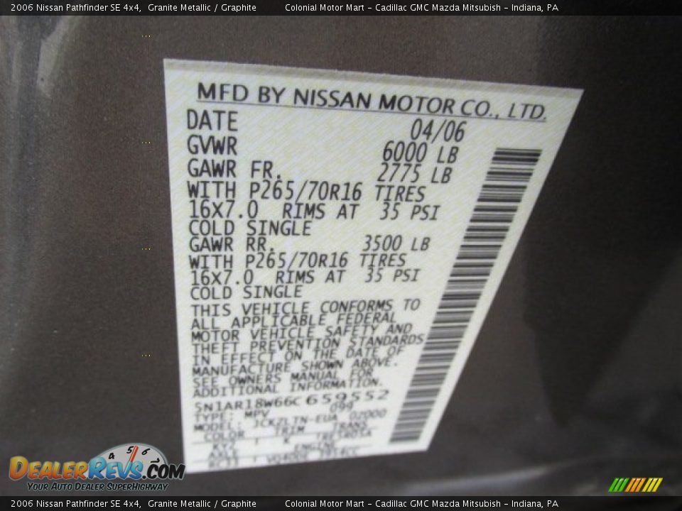 2006 Nissan Pathfinder SE 4x4 Granite Metallic / Graphite Photo #19