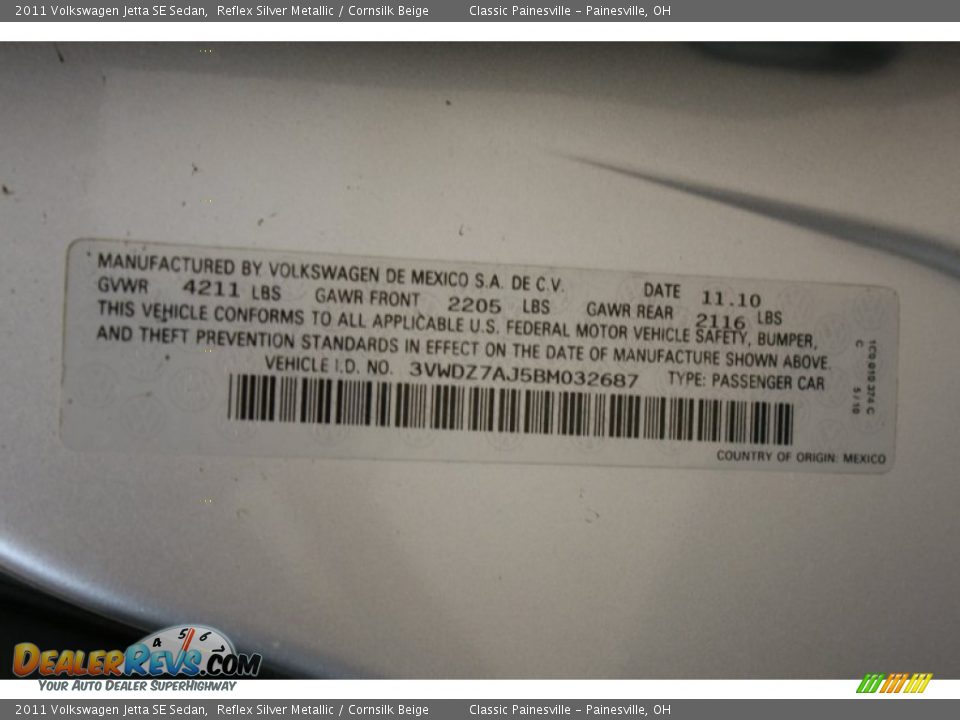 2011 Volkswagen Jetta SE Sedan Reflex Silver Metallic / Cornsilk Beige Photo #15