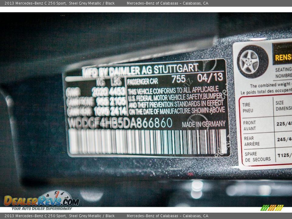 2013 Mercedes-Benz C 250 Sport Steel Grey Metallic / Black Photo #7