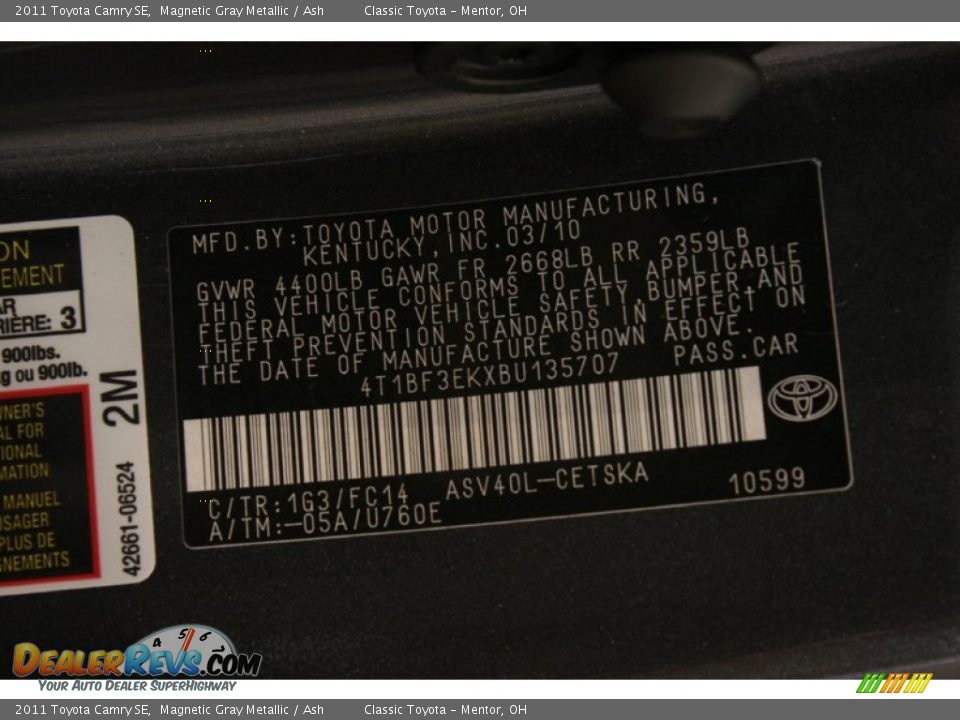 2011 Toyota Camry SE Magnetic Gray Metallic / Ash Photo #16
