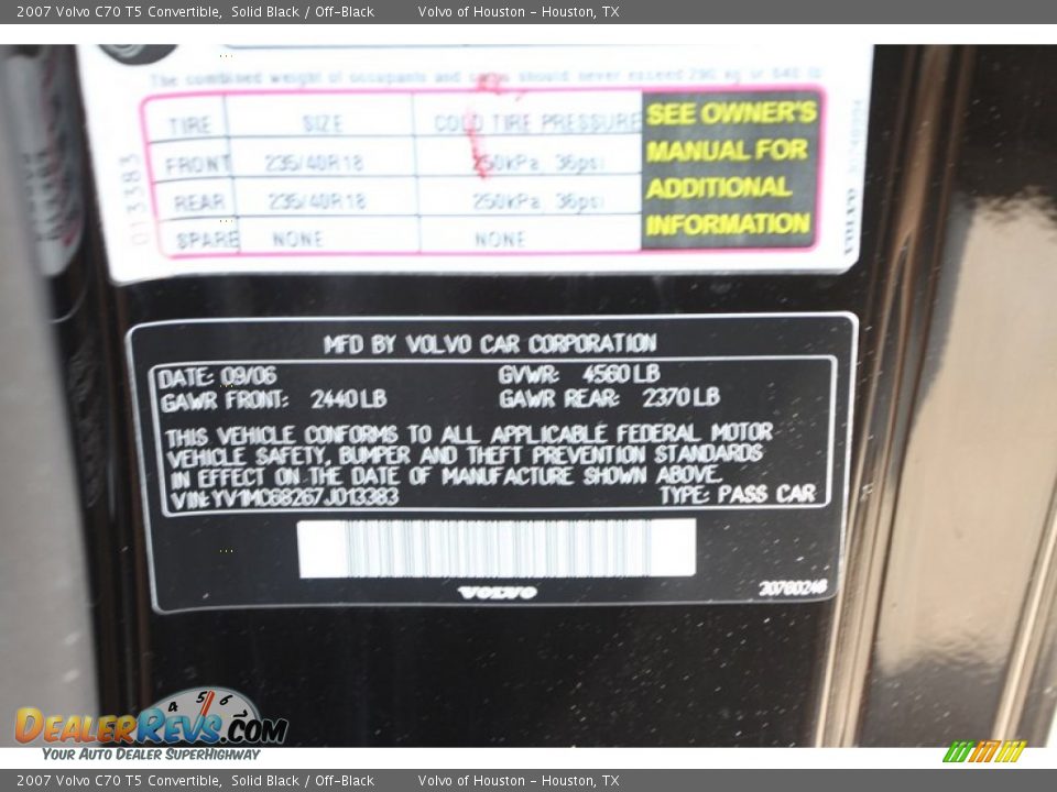 2007 Volvo C70 T5 Convertible Solid Black / Off-Black Photo #31