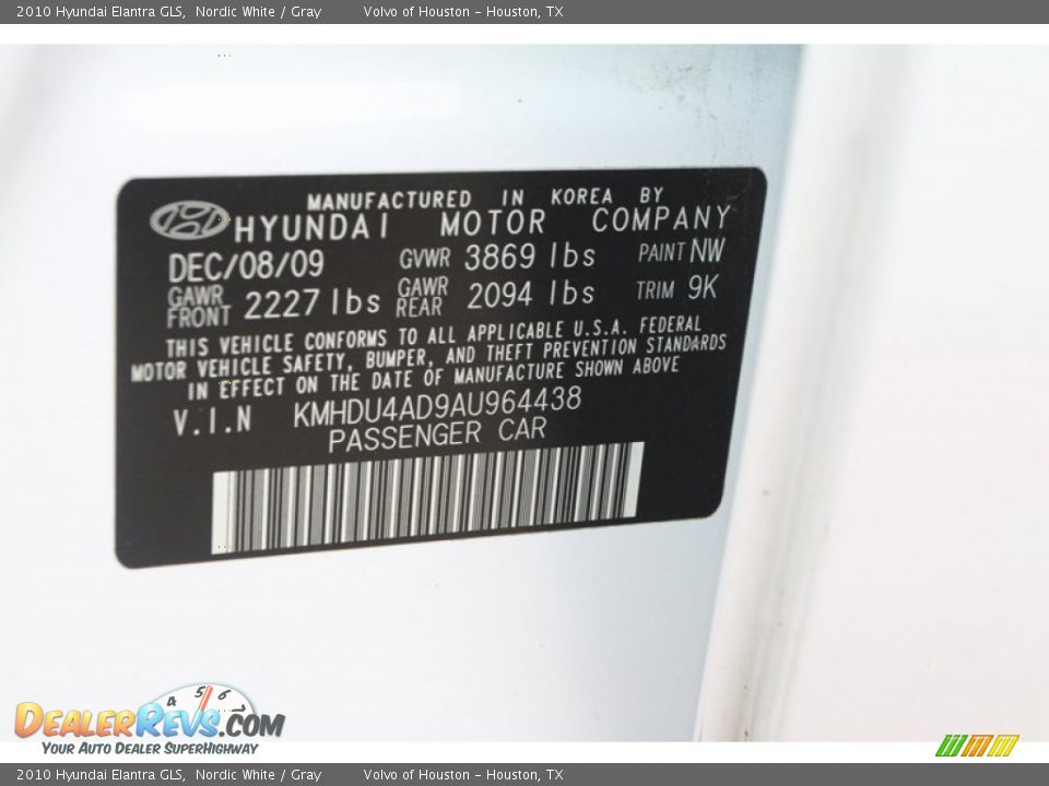 2010 Hyundai Elantra GLS Nordic White / Gray Photo #26