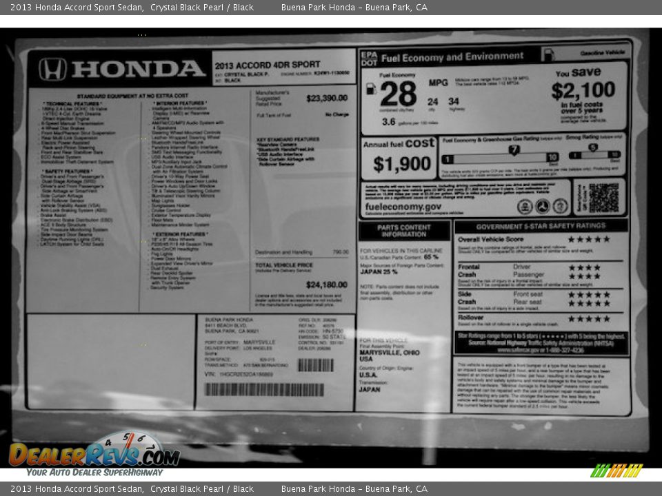 2013 Honda Accord Sport Sedan Window Sticker Photo #17