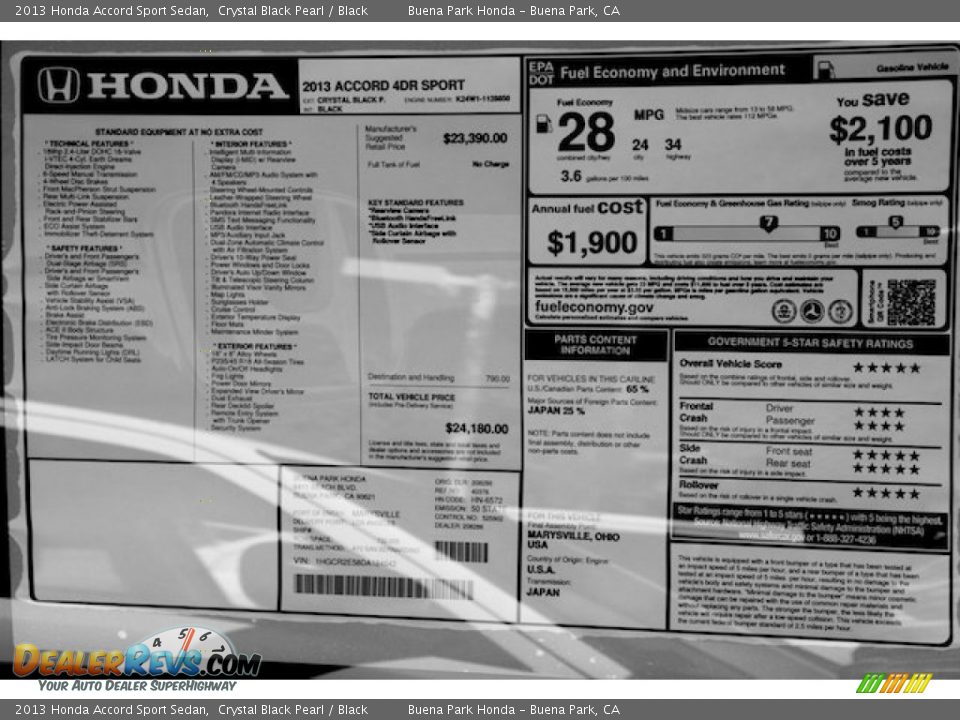 2013 Honda Accord Sport Sedan Crystal Black Pearl / Black Photo #17