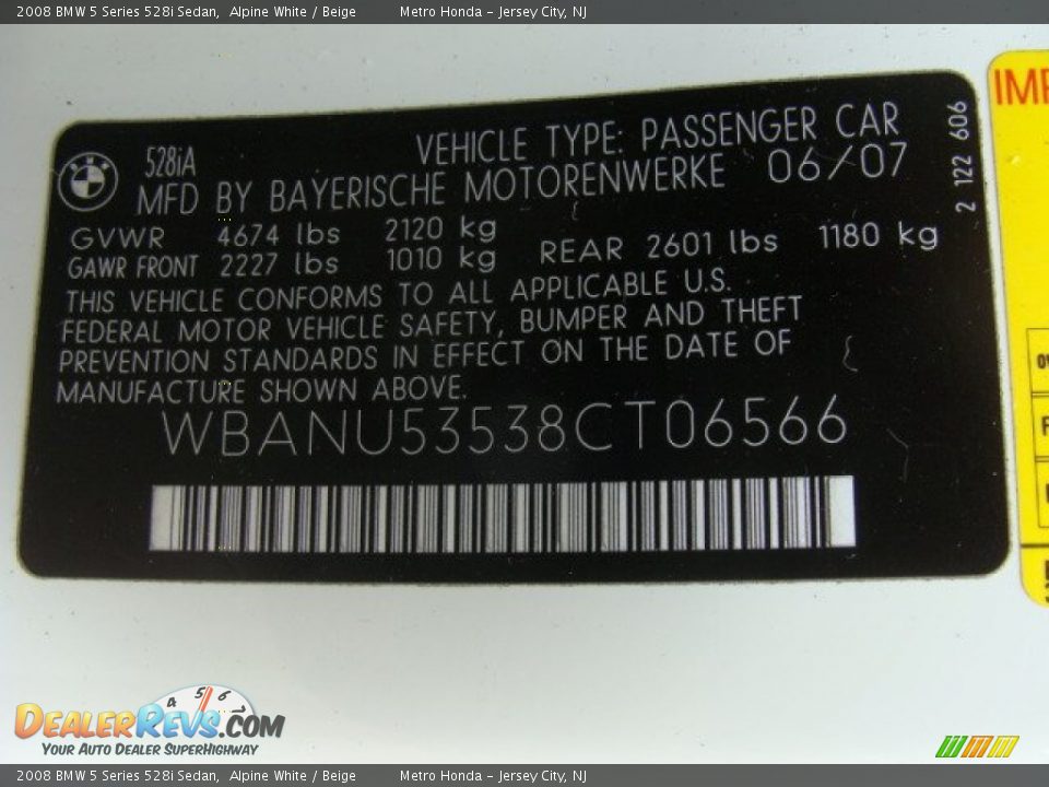 2008 BMW 5 Series 528i Sedan Alpine White / Beige Photo #16