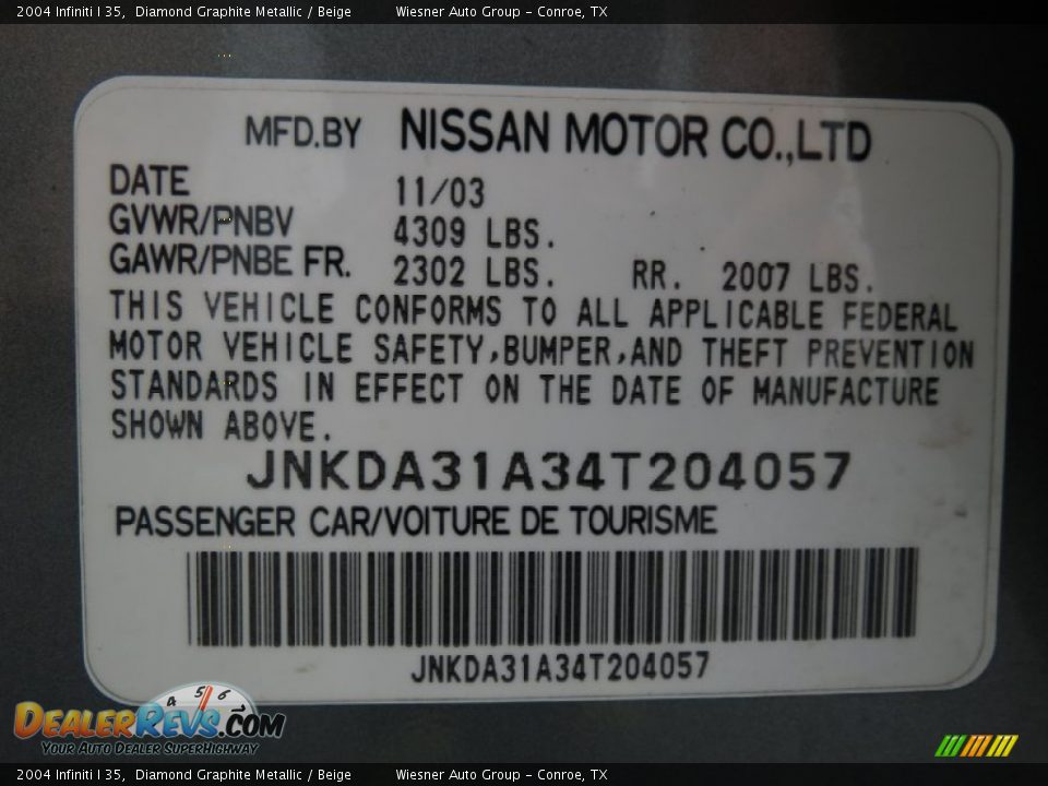 2004 Infiniti I 35 Diamond Graphite Metallic / Beige Photo #6