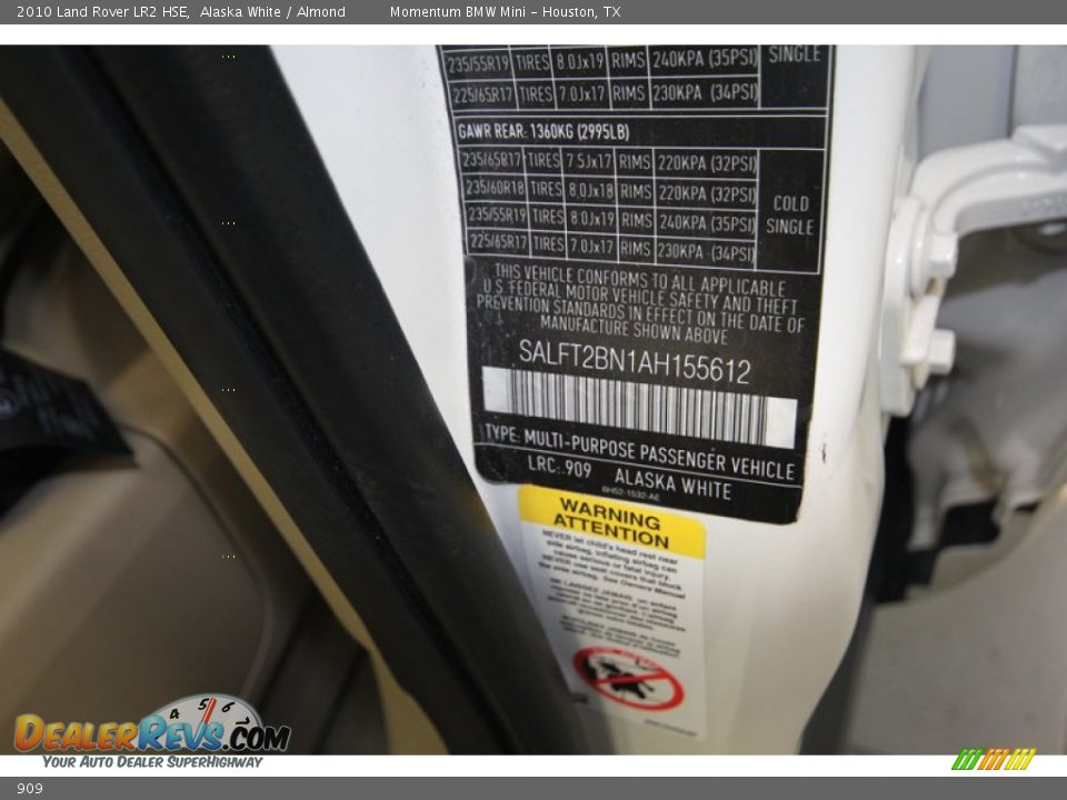 Land Rover Color Code 909 Alaska White