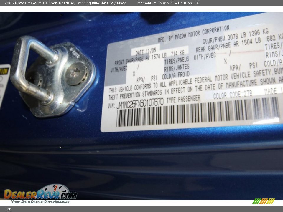 Mazda Color Code 27B Winning Blue Metallic