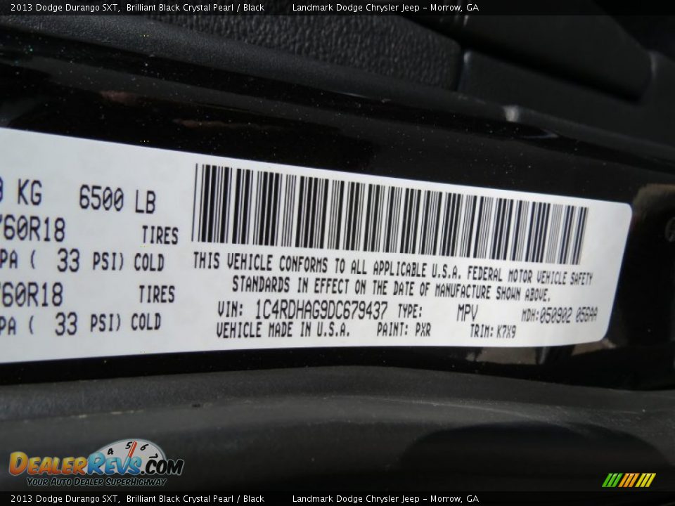 2013 Dodge Durango SXT Brilliant Black Crystal Pearl / Black Photo #11