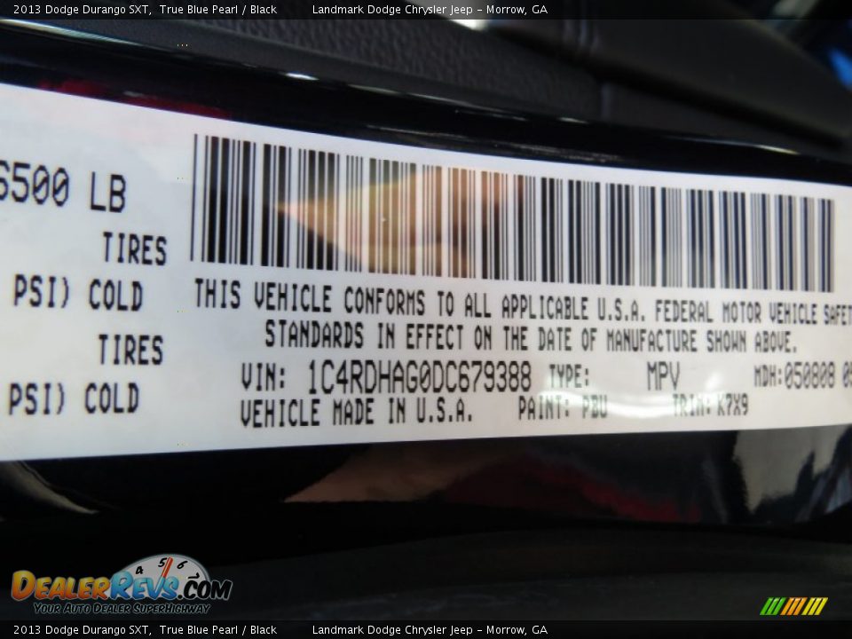 2013 Dodge Durango SXT True Blue Pearl / Black Photo #10
