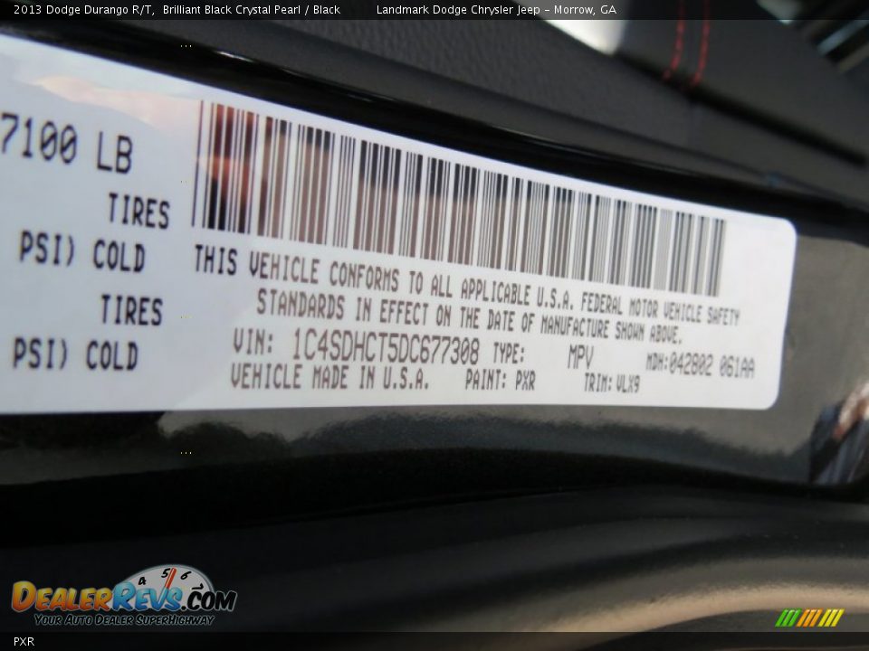 Dodge Color Code PXR Brilliant Black Crystal Pearl