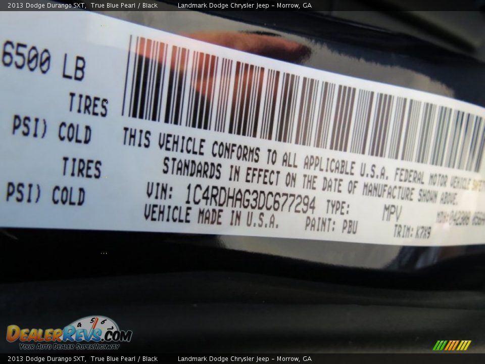 2013 Dodge Durango SXT True Blue Pearl / Black Photo #10