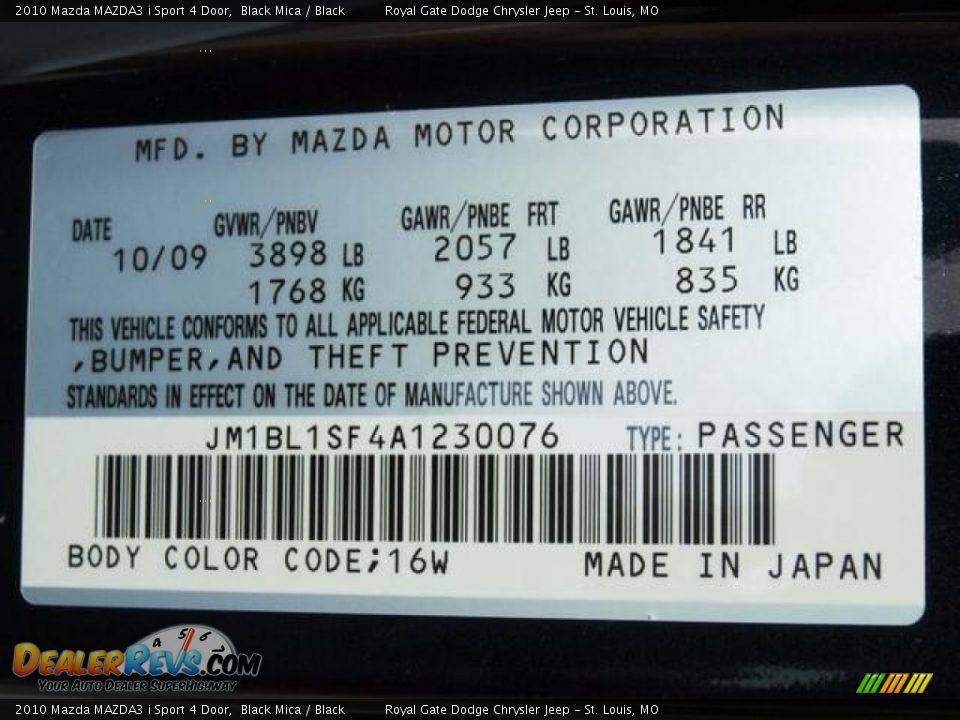 2010 Mazda MAZDA3 i Sport 4 Door Black Mica / Black Photo #17