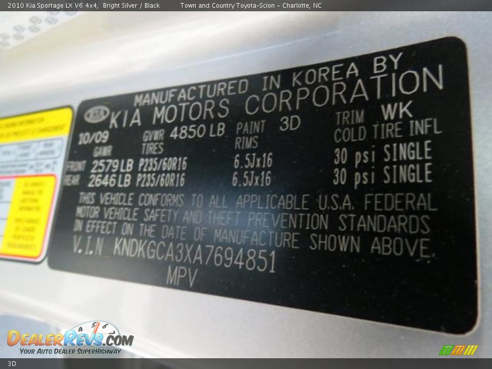 Kia Color Code 3D Bright Silver