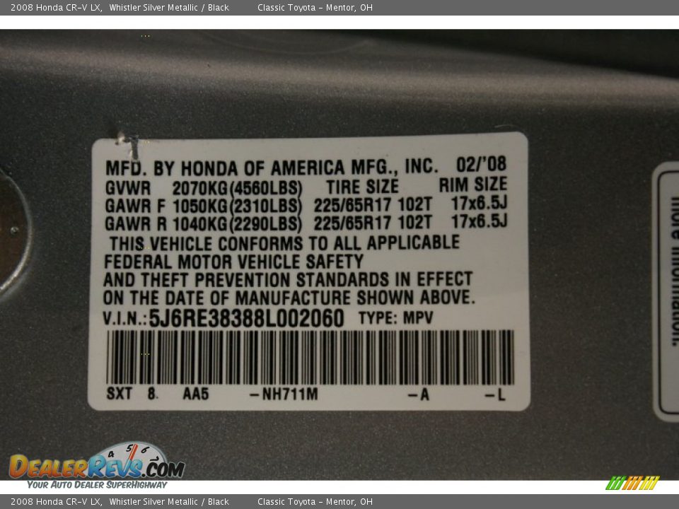 2008 Honda CR-V LX Whistler Silver Metallic / Black Photo #17