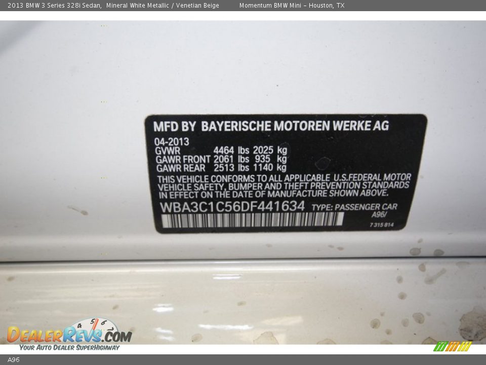 BMW Color Code A96 Mineral White Metallic