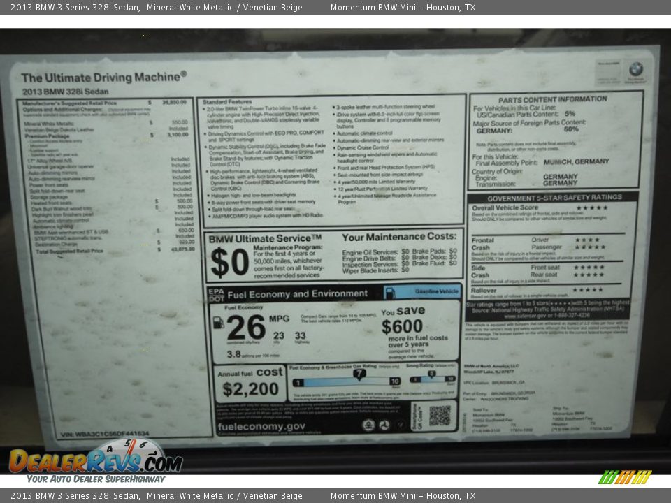2013 BMW 3 Series 328i Sedan Window Sticker Photo #31