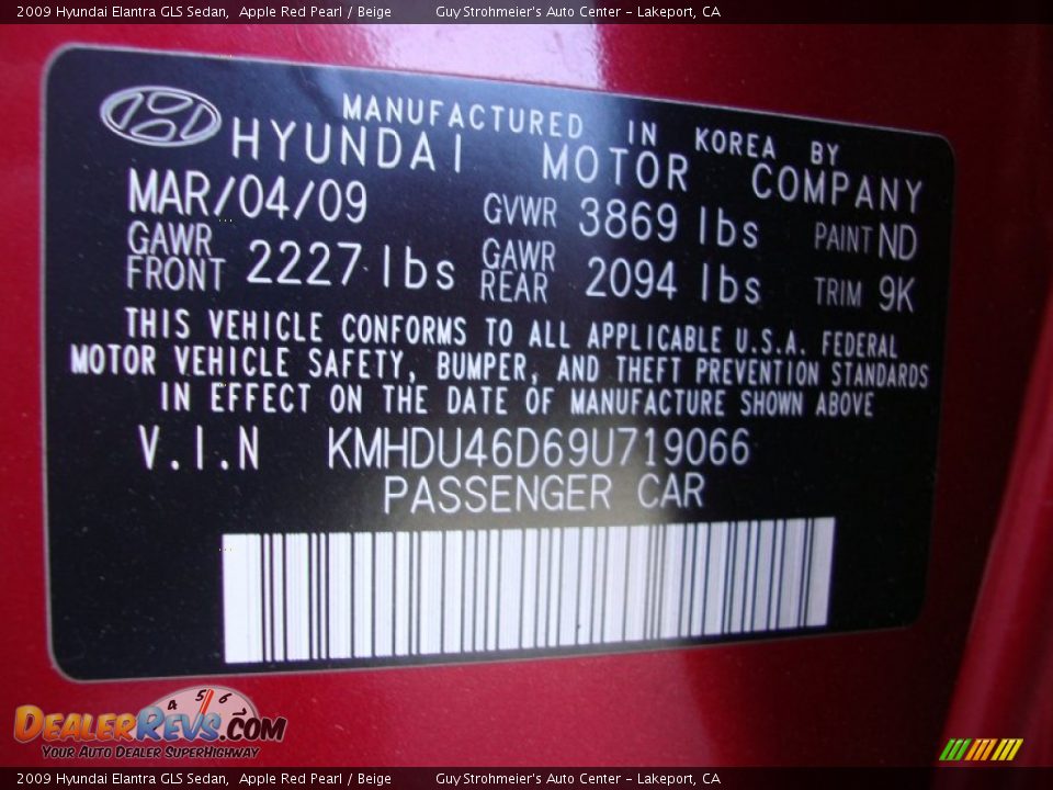 2009 Hyundai Elantra GLS Sedan Apple Red Pearl / Beige Photo #25