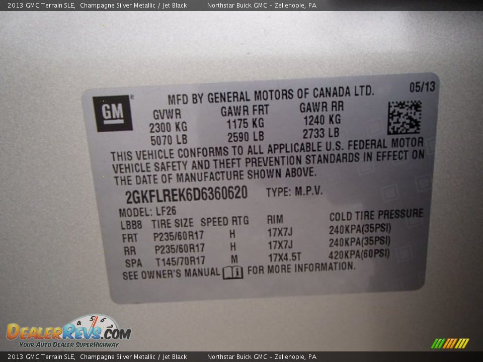 2013 GMC Terrain SLE Champagne Silver Metallic / Jet Black Photo #20