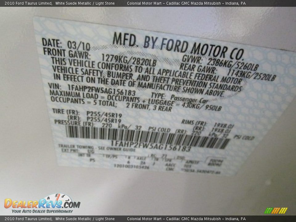 2010 Ford Taurus Limited White Suede Metallic / Light Stone Photo #19