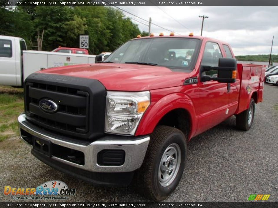 2013 Ford F550 Super Duty XLT SuperCab 4x4 Utility Truck Vermillion Red / Steel Photo #2