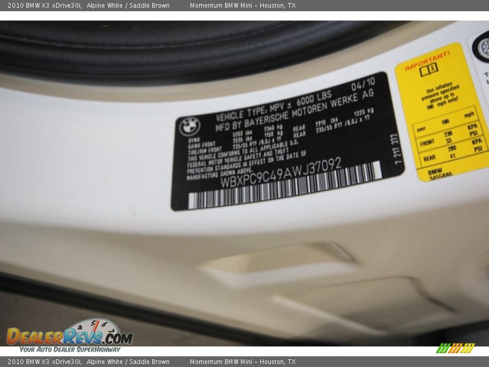 2010 BMW X3 xDrive30i Alpine White / Saddle Brown Photo #9