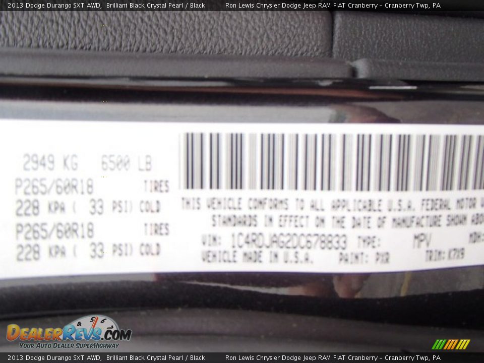 2013 Dodge Durango SXT AWD Brilliant Black Crystal Pearl / Black Photo #20