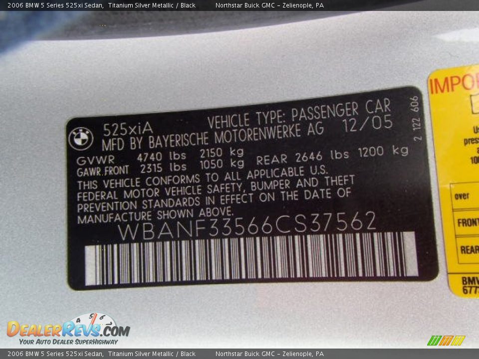 2006 BMW 5 Series 525xi Sedan Titanium Silver Metallic / Black Photo #20