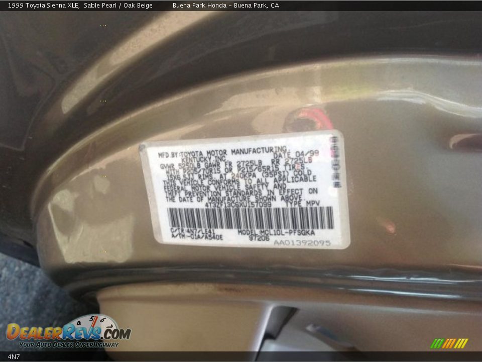 Toyota Color Code 4N7 Sable Pearl